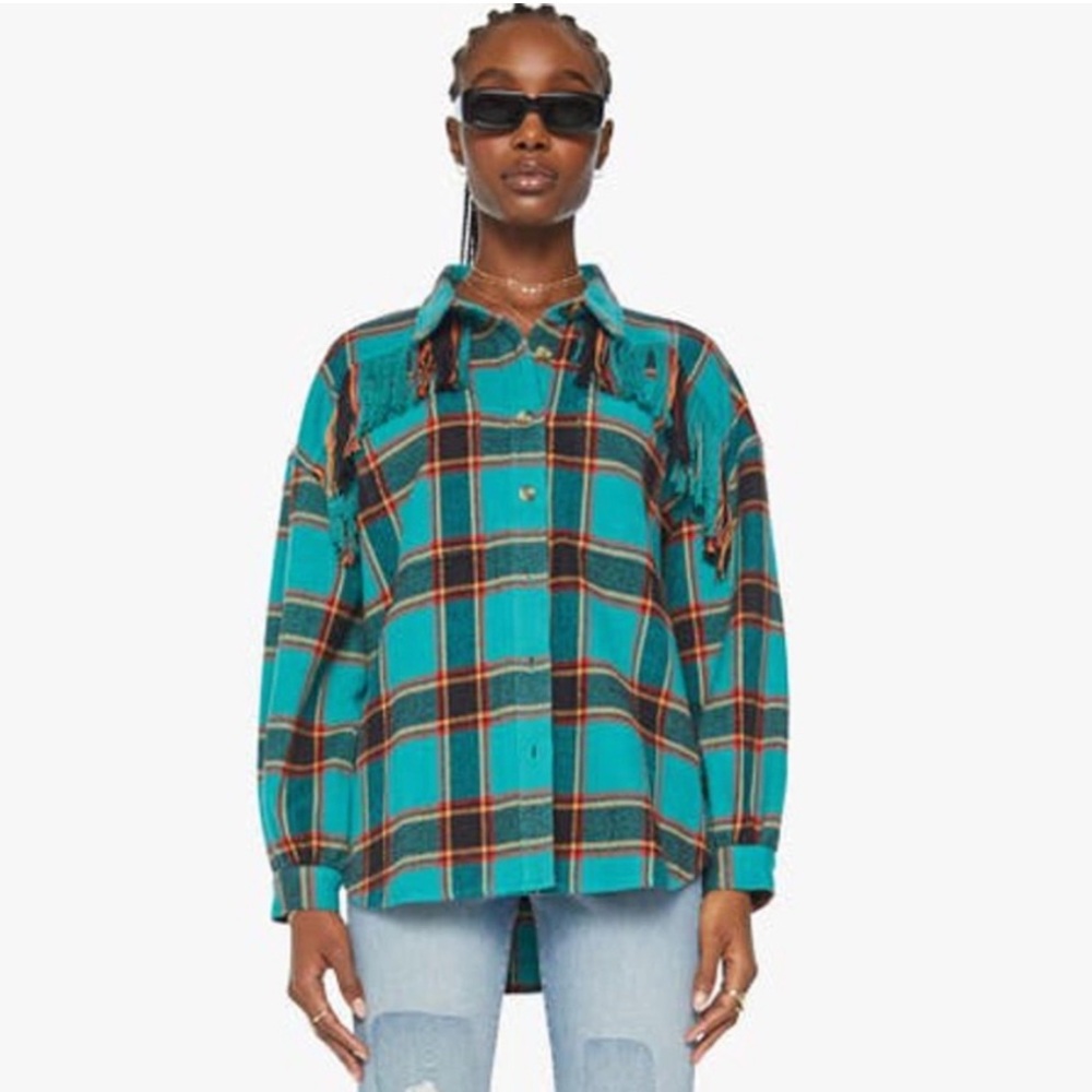 Mother The Fringe Benefits For The Plaid Button Front Long Sleeve Shirt size S